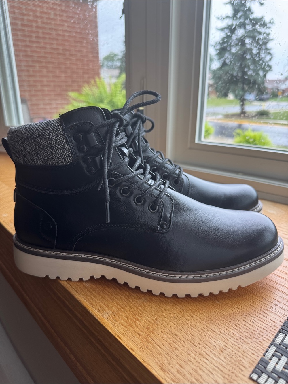 Steve Madden Black Lace-Up Ankle Boots with White Sole NEW no tags